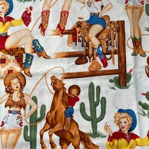 Alexander Henry 3+ Yds "Back in the Saddle" Retro Pinup Cowgirl Fabric